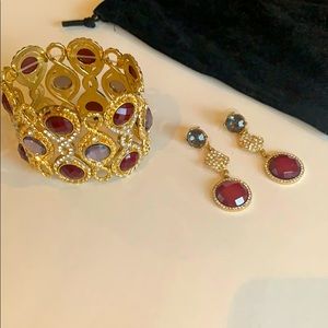 Jewelry set red ruby and Grey Color
